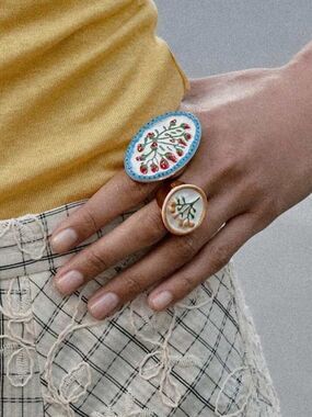 Orange Floral Enamel Ring S1429